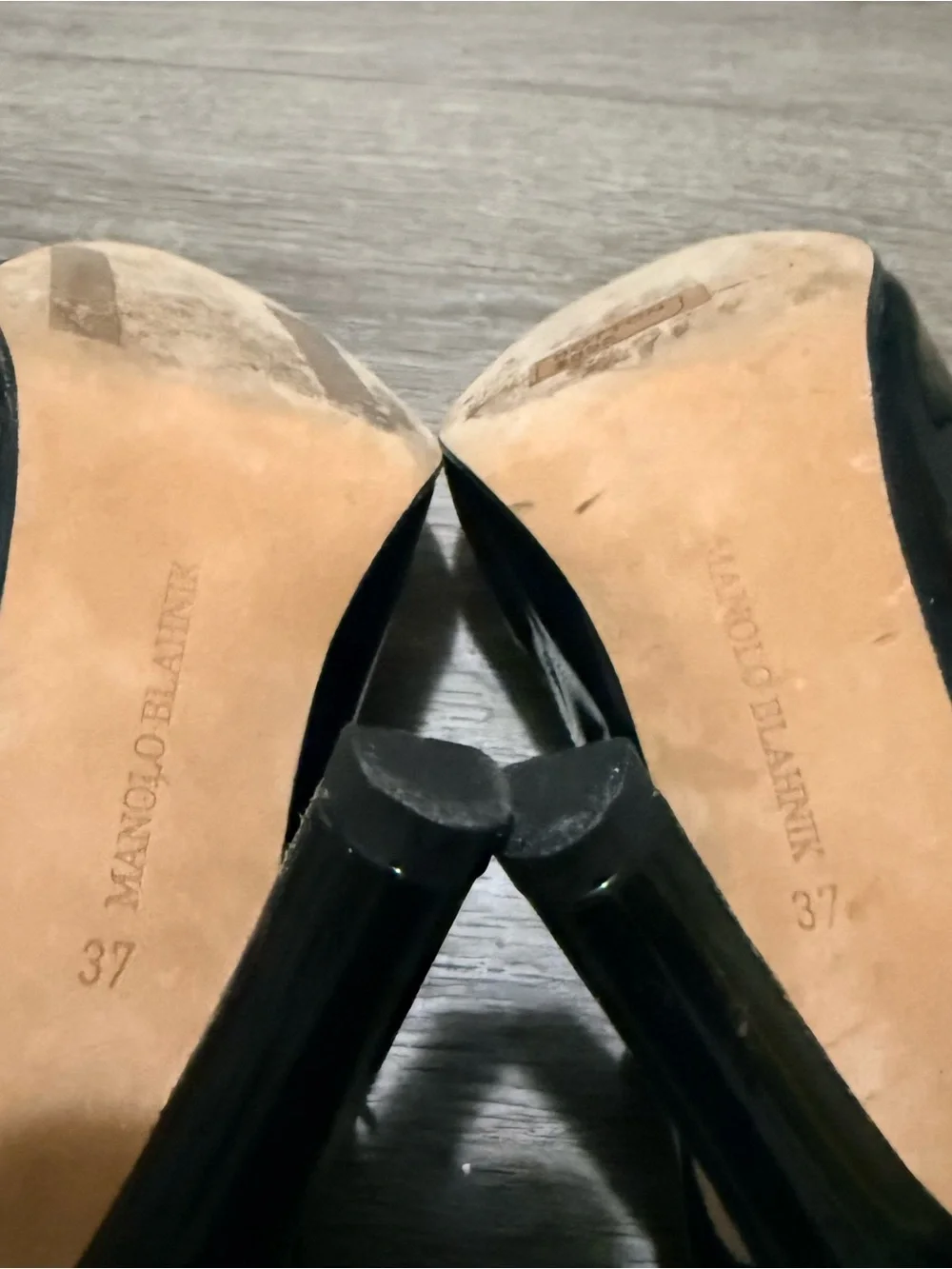Manolo Blahnik Black Patent and Gray Suede Ankle Booties